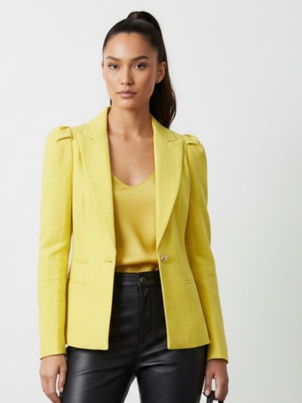Smythe Yellow Box Pleat ‘Mildred’ Blaxer Pointed Collar Puff Sleeve Size 8